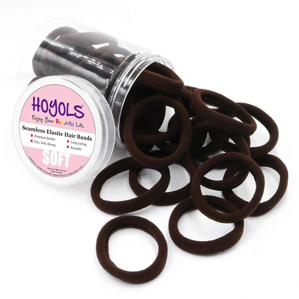 HOYOLS 50 Pcs Soft Elastic Hair Ties, Espresso - Large Nylon Fabric Ponytail Holder Bands for Thick Curly Hair