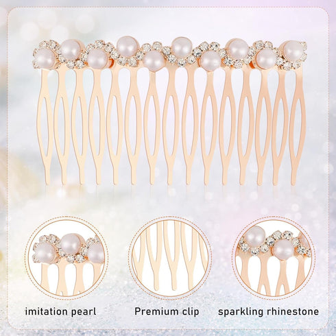 Pearl Hair Side Comb, Decorative Rhinestone Crystal Hair Clip for Women, Bridal Hair Piece