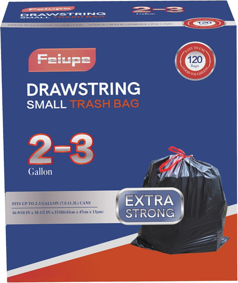2-3 Gallon Drawstring Trash Bag, Small Garbage Bag Liner for 2-3 Gallon Trash Bin, Black