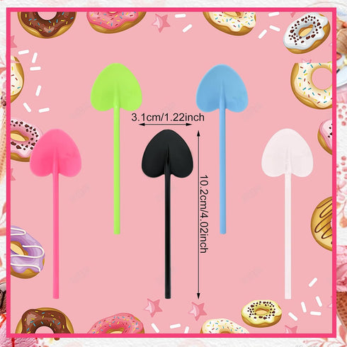 Honbay 100PCS 4 Inch Assorted Color Mini Plastic Shovel Spoons Disposable Love Heart Shaped Spoon Ice Cream Dessert