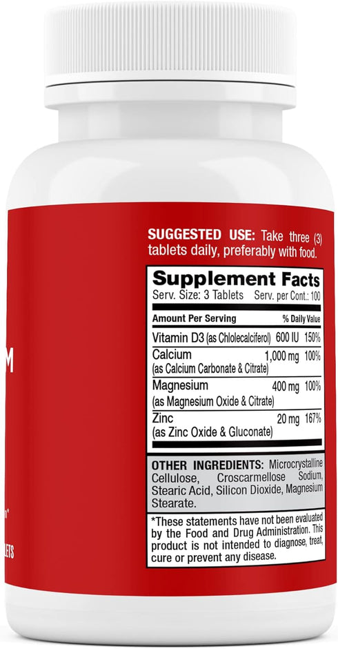 Safrel Calcium Magnesium Zinc with Vitamin D3, 300 Tablets - Calcium 1000 mg, Magnesium 400 mg, Zinc 20 mg & D3 600 IU per Serving