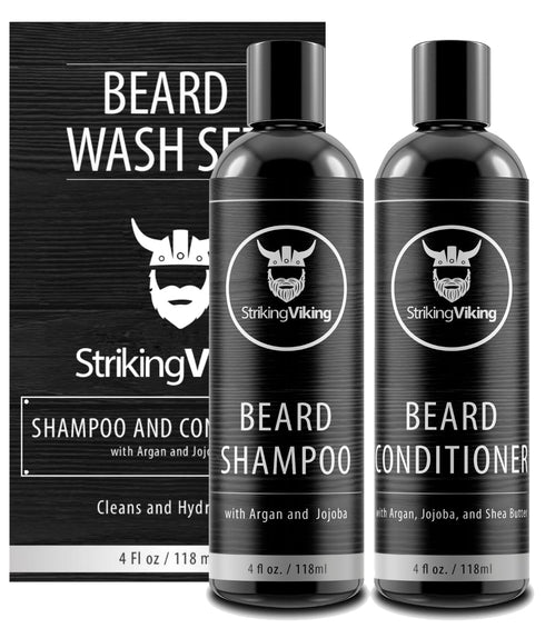 Striking Viking Beard Wash Set - Beard Shampoo and Conditioner for Men with Argan & Jojoba Oils