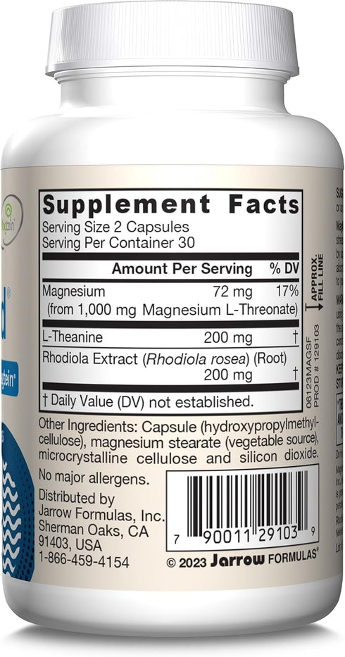 Jarrow Formulas MagMind Stress Resistance - 1g Magtein, L-Theanine, Rhodiolife, 60 Veggie Capsules, 30 Day Supply