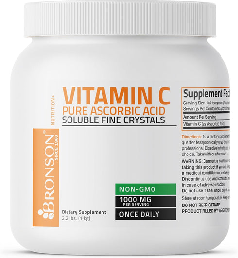 Immune 1 (2.2 Lbs) Bronson Vitamin C Powder Pure Ascorbic Acid Soluble Fine Non GMO Crystals Promotes Healthy System