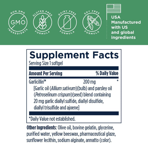 Designs for Health Allicillin, Allicin Supplement with 200mg Garlic Oil + Parsley Oil, Non-GMO, 60 Softgels
