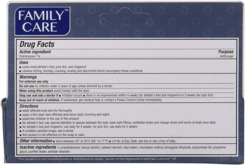 2 Pk. Family Care Clotrimazole Anti-Fungal Cream, 1% USP, 831527005052-1