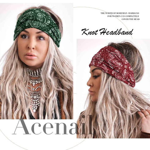 Wide Headbands for Women - Boho Turban Knotted Floral Elastic Non Slip Hairband Workout Yoga Head Scarfs 4Pcs