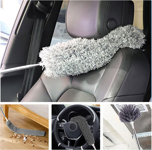 Microfiber Feather Duster 5-in-1 Kit: Extension Pole, Cobweb Duster, and Microfiber Dusters for Cleaning