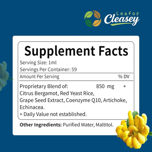 LeaforClensey CoQ10 Immune 100% 2 oz Citrus Bergamot Liquid Drops for High Cholesterol, Bergamot Extract Blend