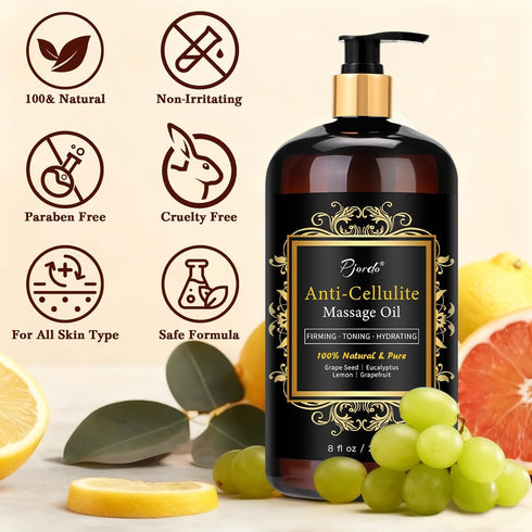Pjordo Anti Cellulite Massage Oil with Massager, Collagen and Stem Cell Skin Tightening Oil Natural Cellulite Remover
