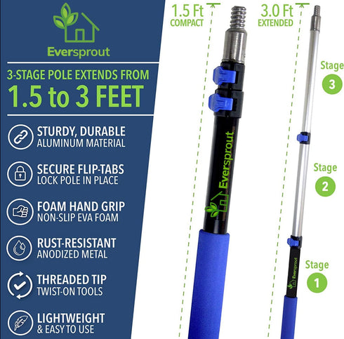 EVERSPROUT 1.5-to-3 Foot Swivel Squeegee and Microfiber Window Scrubber, 2-in-1 Cleaning Combo, Aluminum Pole
