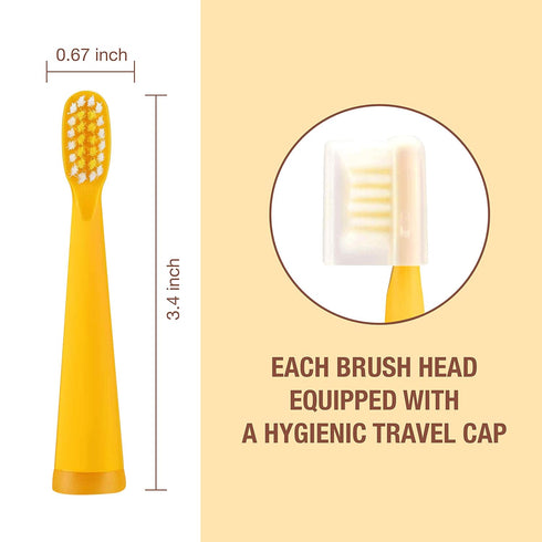 Vekkia Bear Kids Electric Toothbrush Replacement Heads, 7X More Plaque Removal, Soft Bristles, 4 Pack, Yellow