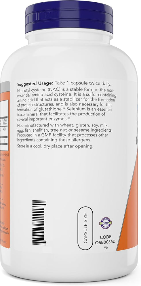 Now NAC 600 mg - 400 Veg Capsules, N-Acetyl Cysteine with Selenium