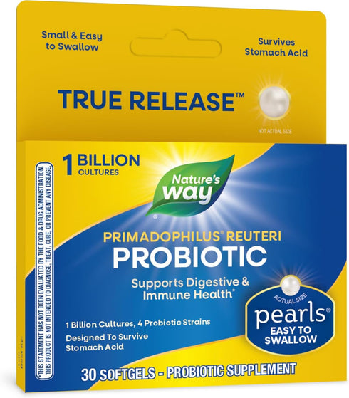 Nature's Way Primadophilus Reuteri Probiotic Pearls, 1 Billion Culture, 4 Strains for Digestive & Immune Health, 30
