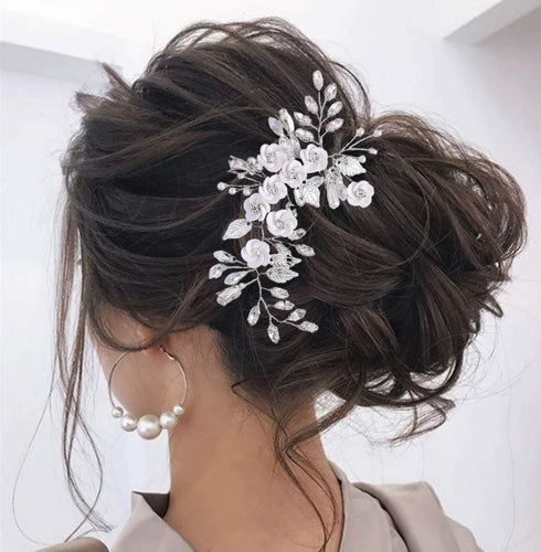 Latious Silver Flower Bride Wedding Hair Vine, Rhinestone Bridal Hairpiece for Women and Girls