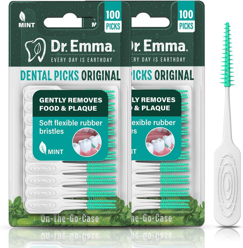 Original Dental Picks Mint, Soft Rubberized Tooth Picks, Easy to Use, 100Ct/Pack, 2 Packs (200Ct Total)