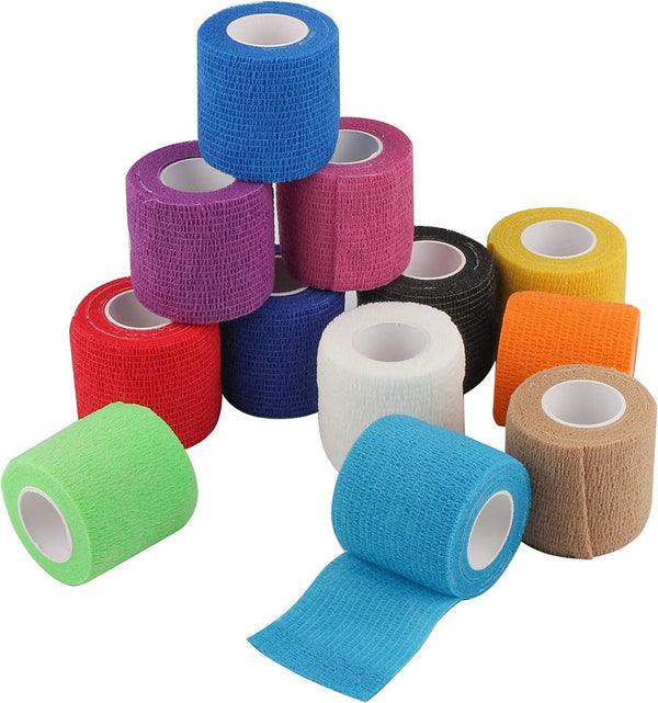 12 Pack Self Adherent Cohesive Wrap Bandages, 2 Inches X 5 Yards, Elastic Adhesive Athletic Sports Wrap (Rainbow)
