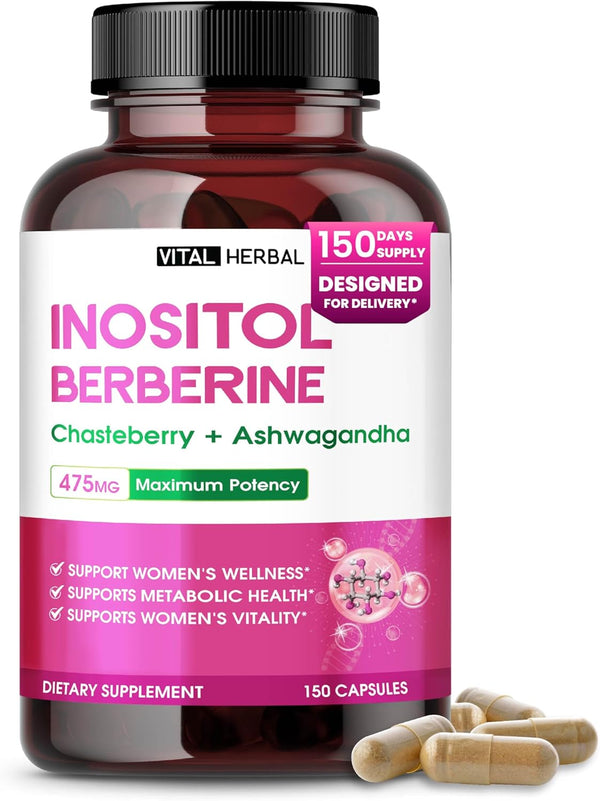 VITAL HERBAL Liposomal Inositol with Berberine, Chasteberry & Ashwagandha Supports Womens Wellness, Hormone Balance