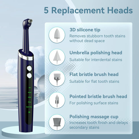 Hitoth 5 IPX6 Tooth Polisher Electric Professional with USB Rechargeable, Tooth Polisher Replacement Heads, Waterproof