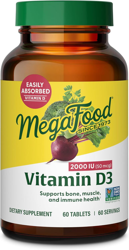 MegaFood Vitamin D3 2000 IU (50 mcg) - Immune Support Supplement - Bone Health - 60 Tabs
