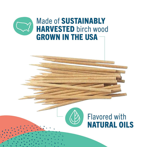 Preserve Toothpicks, Natural Mint Tea Tree Flavored for Fresh Breath, Sustainably Harvested Birch Wood - 3 Travel Cases