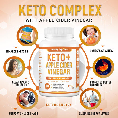 Purely Optimal Keto BHB & Apple Cider Vinegar Capsules - 90 Capsules for Ketosis Support & Healthy Lifestyle