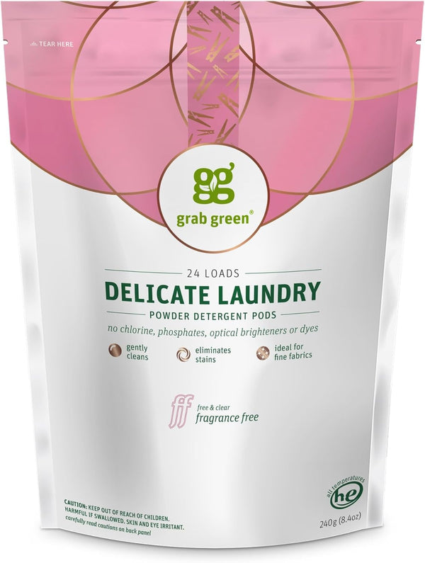 Grab Green Natural Delicate Wash Laundry Detergent Pods, Fragrance Free, 24 Loads