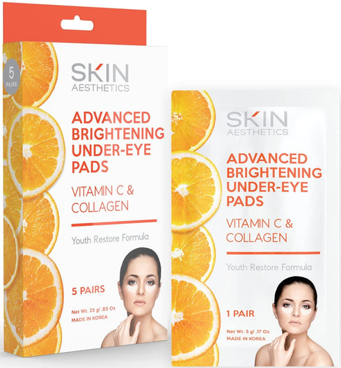 Vitamin C & Collagen Under Eye Patches, Reduces Dark Circles, Wrinkles, Advanced Brightening Pads, 5 Pairs