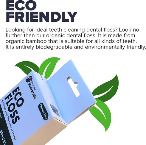 Naturals Dental Floss - Biodegradable White Unflavored Tooth Floss Made of Organic Bamboo, 50m