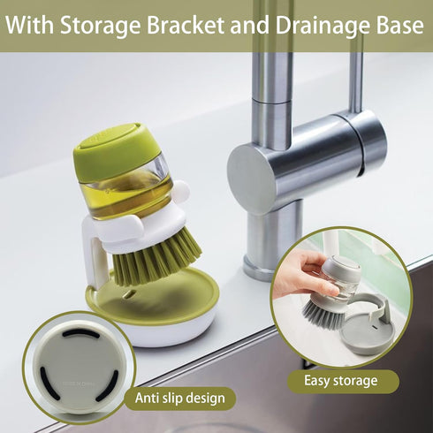 UGWKivd Soap Dispenser Dish Brush Palm Brush Scrub Brush Equipped with Storage Bracket and Drainage Base,Easy to Clean