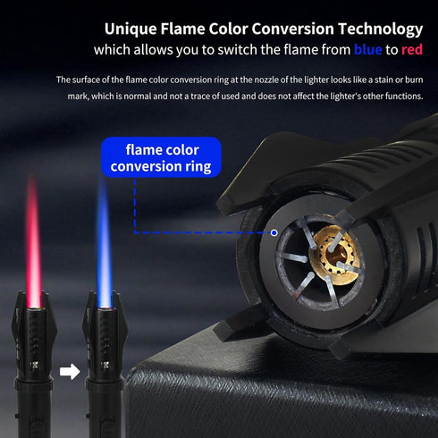 Torch Lighter, Bright Fire Lighter with Safety Lock and Adjustable Red/Blue Flame, Refillable Butane Gas Windproof Jet Flame Cool Lighters, for Candles Campfires BBQ Baking, Camping, Gift by Fesceusty