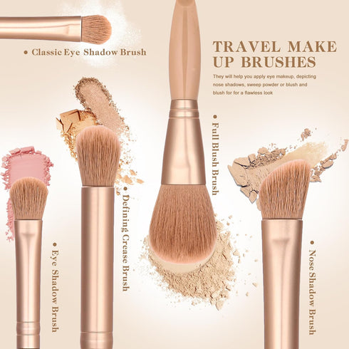 Travel Makeup Brush Set - Mini Eye Shadow Kits, Small Size Eyeshadow Case, Soft Brushes for Professional Tools