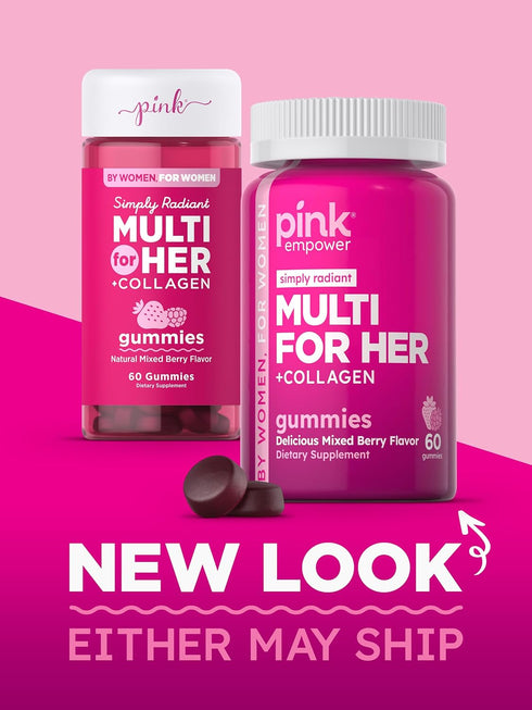 Gummies PINK Multivitamin for Women | Non-GMO & Gluten Free | Plus Collagen & Biotin | Mixed Berry Flavor