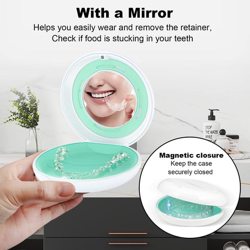 2PCS Retainer Case with Mirror, Adjustable Vent Holes, Slim Aligner Case Compatible with Invisalign, White