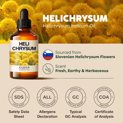 Kukka Helichrysum Oil 4 Fl Oz - 100% Pure Natural for Healing Aromatherapy & DIY Soap Making