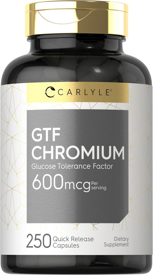 Carlyle GTF Chromium 600 mcg | 250 Non-GMO Capsules | Gluten Free Supplement