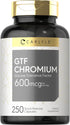 Carlyle GTF Chromium 600 mcg | 250 Non-GMO Capsules | Gluten Free Supplement