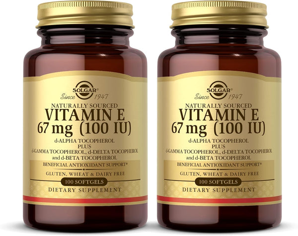 Solgar Vitamin E 67 mg (100 IU) - 100 Softgels, Pack of 2 - Antioxidant Support, Gluten & Dairy Free