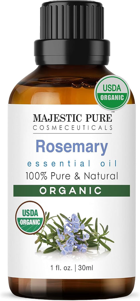 Majestic Pure USDA Organic Rosemary Essential Oil, 100% Premium Grade for Hair Growth, Skin, Aromatherapy, 1 fl oz