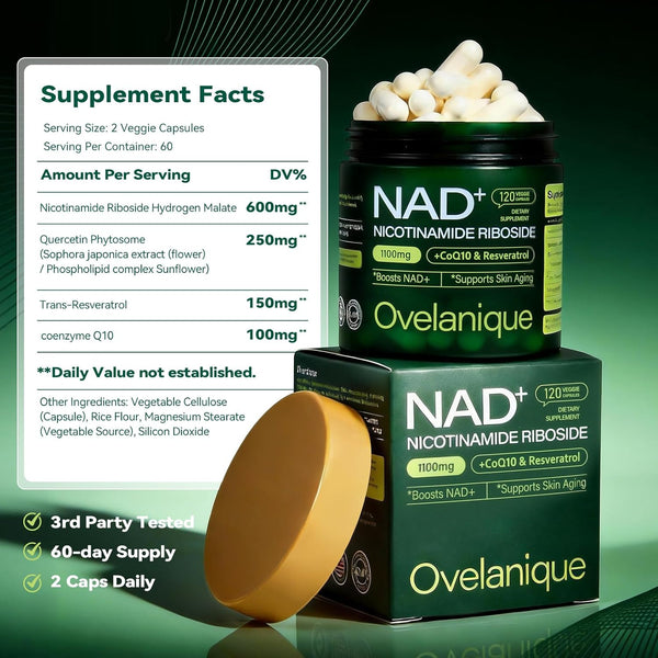 Ovelanique CoQ10 Delivery,120 Capsules(Packaging NAD Supplement with Nicotinamide Riboside & Resveratrol |NMNH