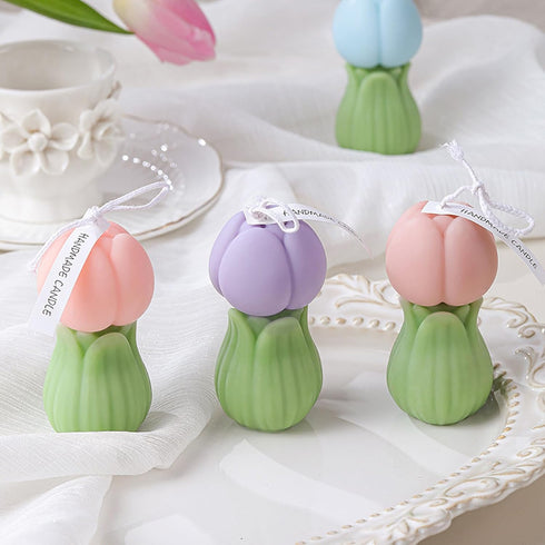 T-shin Candle,70G Tulip Flower Shape Scented Healing Flower In Bud Handmade Soy Wax Aroma Decorative Candle for Table