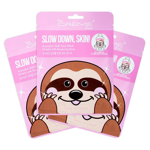 The Creme Shop Animal Sheet Mask - Korean Hydrating Collagen Vitamin C Anti-Aging, Pack of 3 (Sloth)