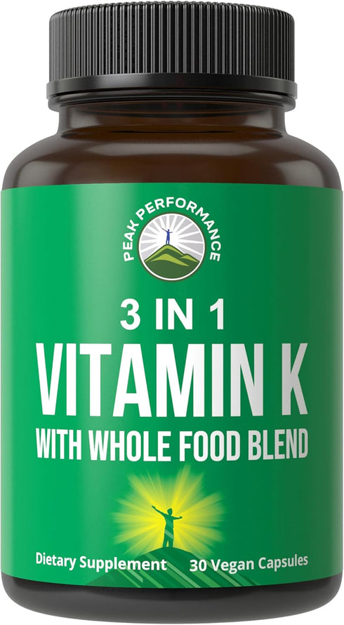Vitamin K with Whole Food Blend of 25+ Vegetables and Fruits for Max Absorption | Vegan Capsules Supplement
