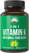 Vitamin K with Whole Food Blend of 25+ Vegetables and Fruits for Max Absorption | Vegan Capsules Supplement