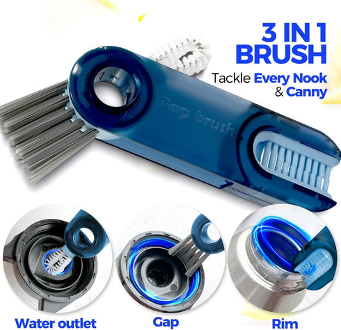 Holikme 6 Pack Bottle Brush Set, 14" Long Handle Stainless Steel Cleaner, 3 Straw Brushes, Blue