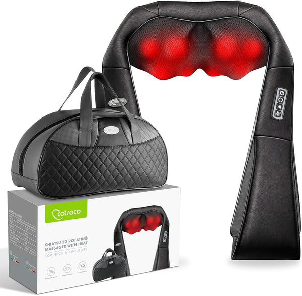 cotsoco Shiatsu Back, Neck, and Shoulder Massager with Heat, Deep Tissue 3D Kneading Pillow for Muscle Pain Relief