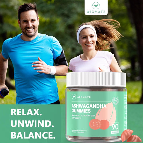 AFXMATE Ashwagandha Gummies for Women w/Magnesium Glycinate Supplement for Adults, Sugar Free Gummies - Vegan, Gluten Free & Gelatin Free Ashwagandha Gummy (90 Gummies)