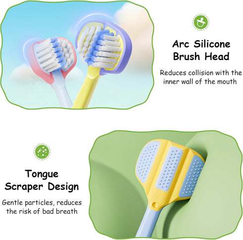 PANIMOSI 4 Pack, 3 1-12 Toddler Toothbrush Soft Baby Toothbrush Efficient Sided Kids Tooth Brush for Ages Years, Infant