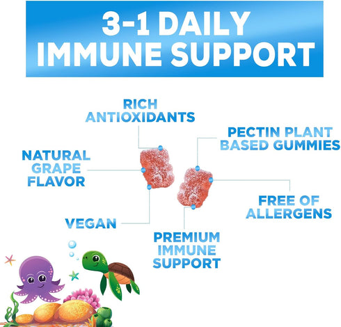 Immune Gummies Gummy Immune 4 120 Gummies Kids Support Supplement - Daily Childrens Vitamins C, Zinc & Echinacea
