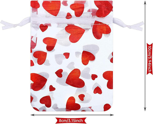 SIROGOGO 50 Pieces Heart Candy Bags, Organza Jewelry Pouches for Jewelry Packaging, Valentine's Day Party Supply